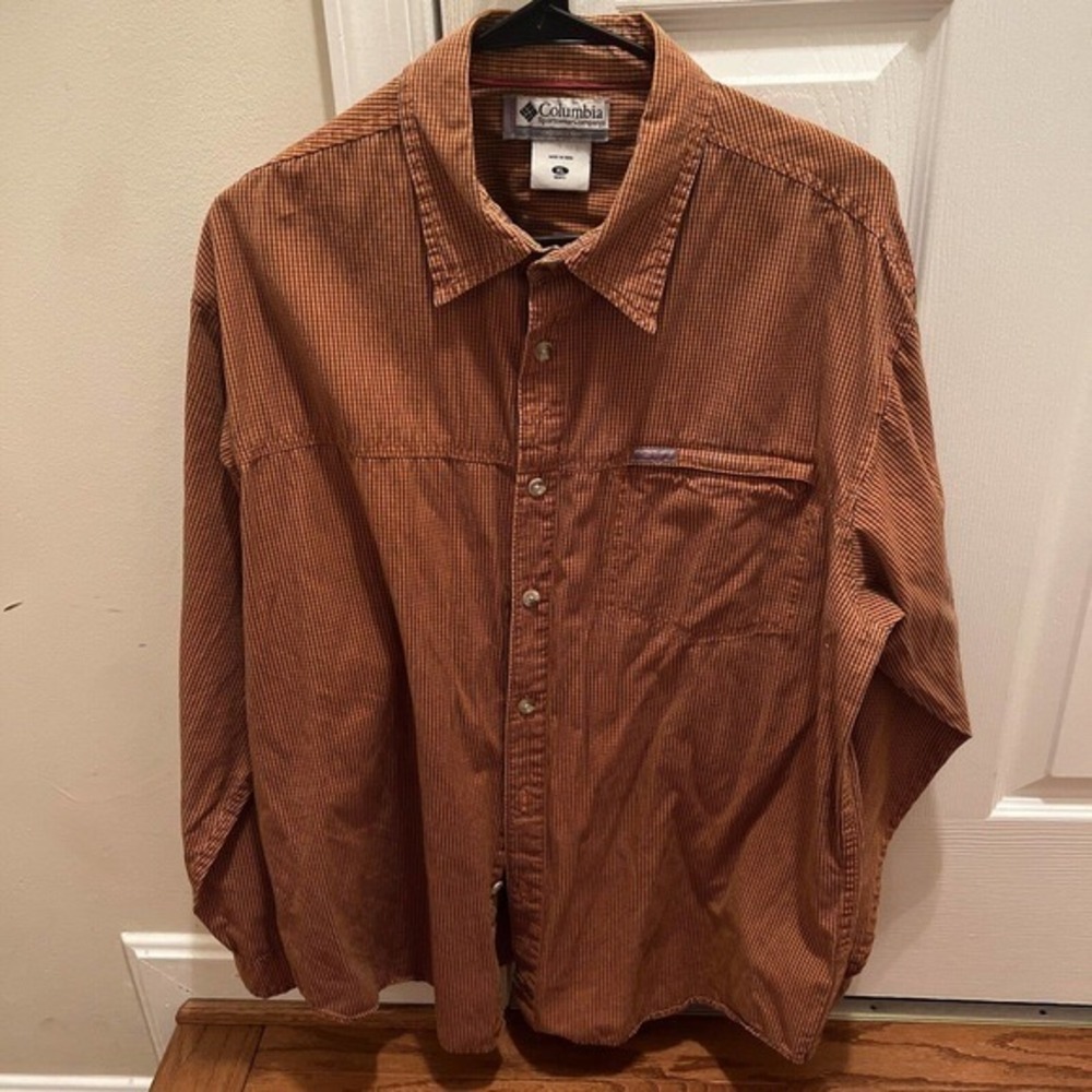 Columbia Shirt Mens‎ XL Orange Plaid Button Up Long Sleeve